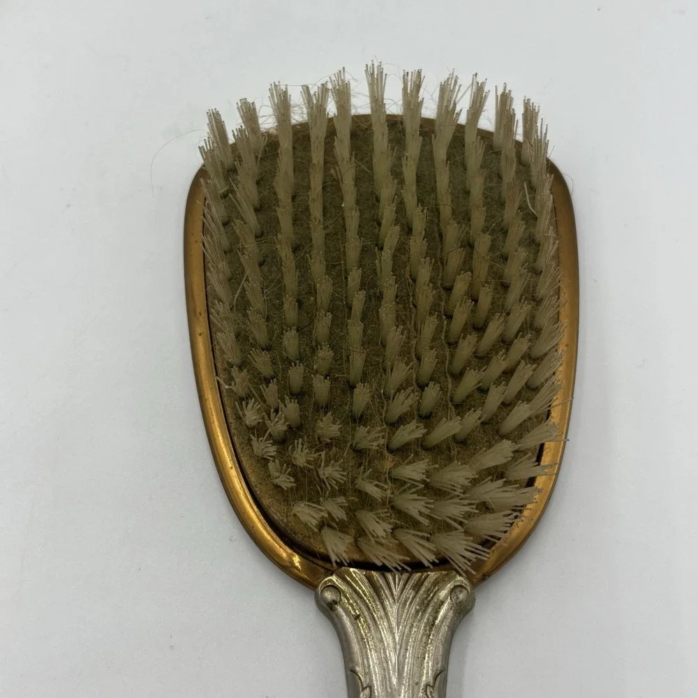 Vintage Victorian Style Vanity Hand Mirror And Brush Set Silver and Gold Tone‎